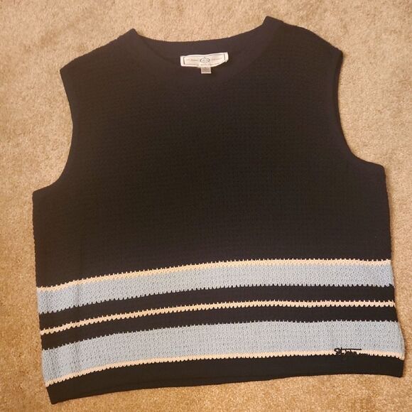 St. John Sport Sky Blue & Navy Blue Wool-Blend Sleeveless Top Size L - Picture 1 of 7